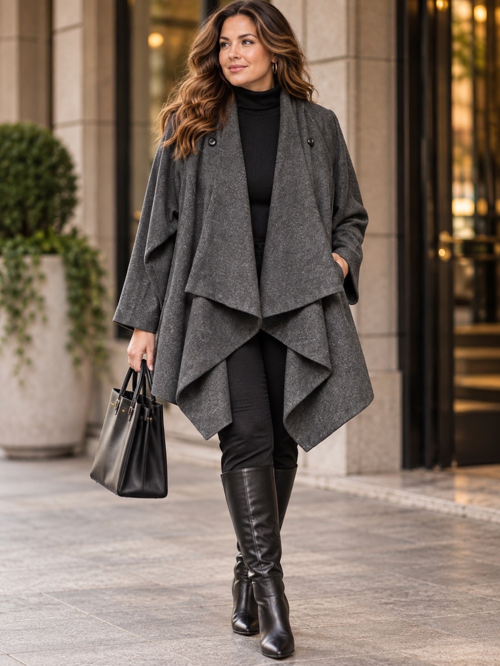 Jessica London Wool Silk Coat 18 Draped Waterfall Asymmetrical Quiet Luxury
